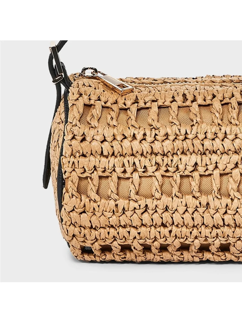 a new day Woven Straw Barrel Shoulder Bag in Tan with Black Strap